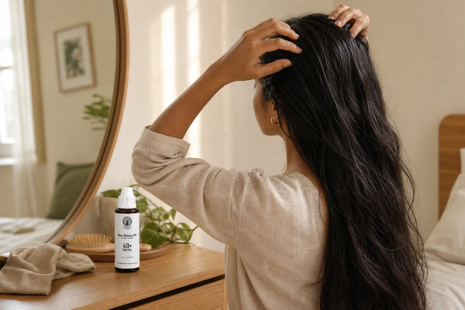 A calm, consistent hair-oiling ritual